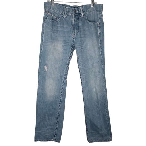 PELLE PELLE Men's Vintage Y2K Light Wash Denim Jeans 36x34 White Thick Stitch - Picture 1 of 12
